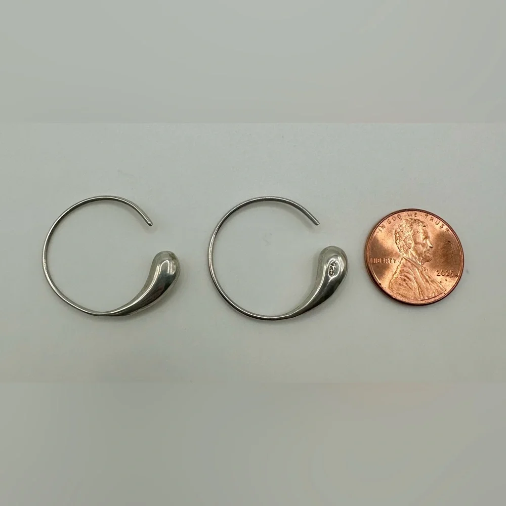 Sterling Silver 925 Earrings Teardrop Round Hoop Eternal Circle Luna Tear Drop
